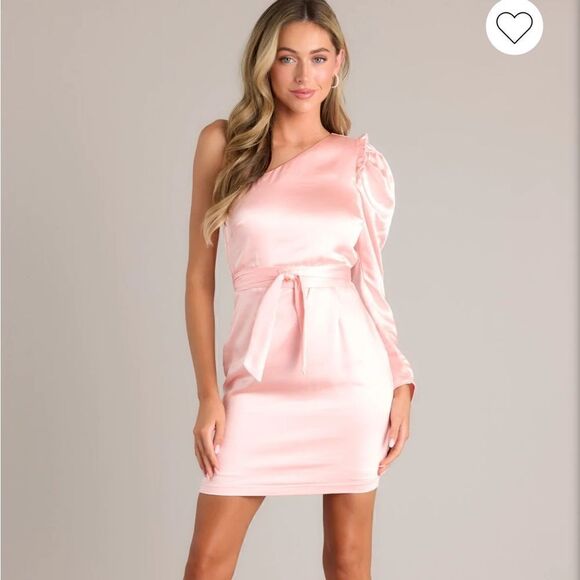 Red Dress Boutique Aaakaa Wish For More One Shoulder Ruffle Satin Dress Blush M - Picture 1 of 13